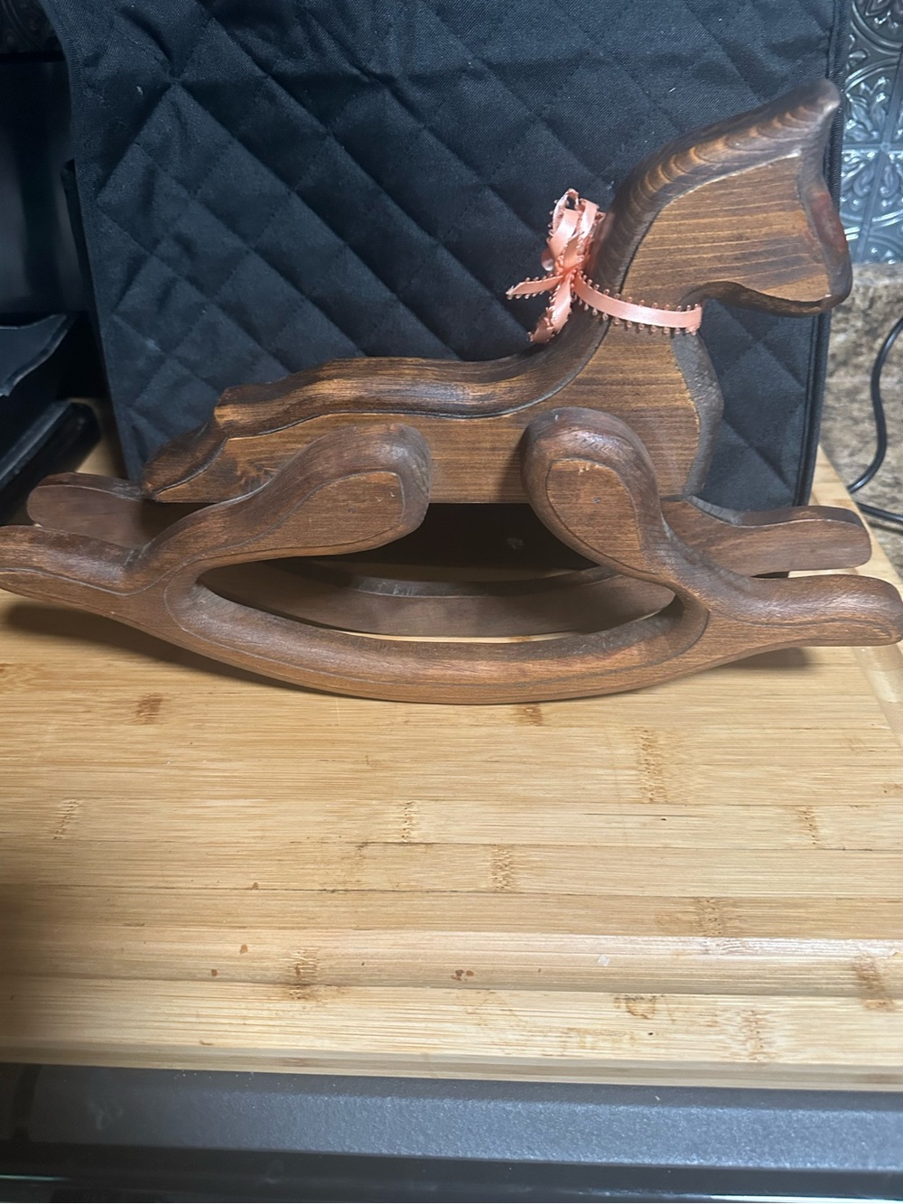 Handmade Wooden Rocking Horse Figurine with Ribbon 15” x 10”